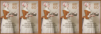 Briefmarkenbogen mit dem Pastell des Schokoladenmädchens