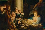 Correggio, Die Heilige Nacht, um 1528/30 Mutter mit Baby im Arm in dunkler Umgebung