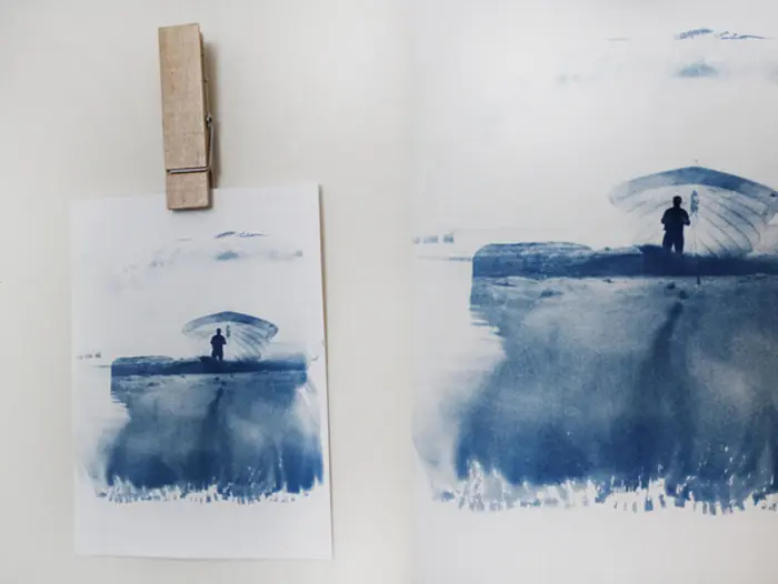 Zeichnung einer Person auf dem Meer