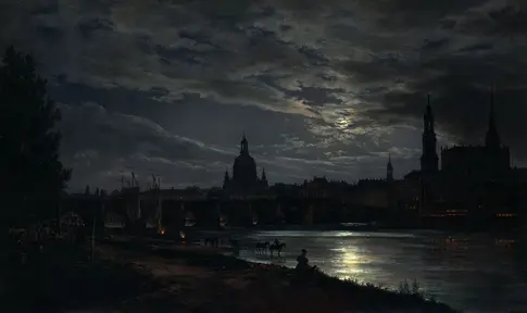 Eine Elbpanorama mit dem Vollmond