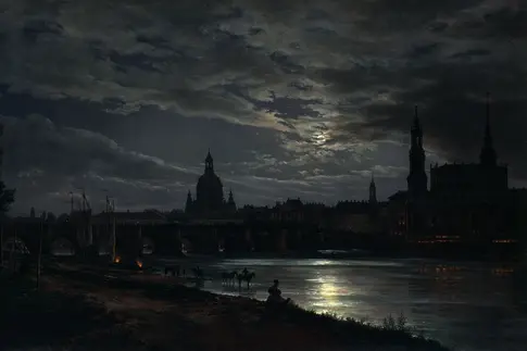 Eine Elbpanorama mit dem Vollmond