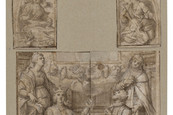 Dirck Hendricksz, gen. Teodoro d’Errico, Die Heiligen Katharina von Alexandria und Katharina von Siena mit Ferdinand I. von Neapel Zeichnung bestehend aus verschiedenen Versatzstücken