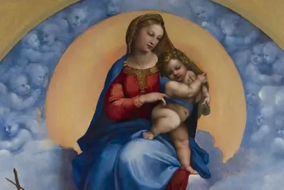 Madonna mit dem Jesuskind im Himmel schwebend