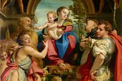 Correggio, Madonna des heiligen Georg, um 1530 Frau hält Baby im Arm, umringt von Menschen und Engeln