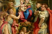 Correggio, Madonna des heiligen Georg, um 1530 Frau hält Baby im Arm, umringt von Menschen und Engeln