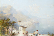 Franz Richard Unterberger, Amalfi. Golfo di Salerno Landschaftsansicht mit Blick aufs Meer und Bergen