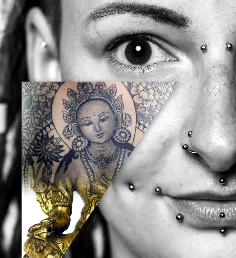 Fotocollage , Gesicht mit Piercing