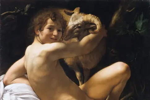 Eine Aktdarstellung des jungen Johannes des Täufers mit einem Lamm