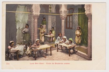Luce Ben Aben School of Arab Embroidery, Algiers, Algeria, c. 1899, vintage postcard