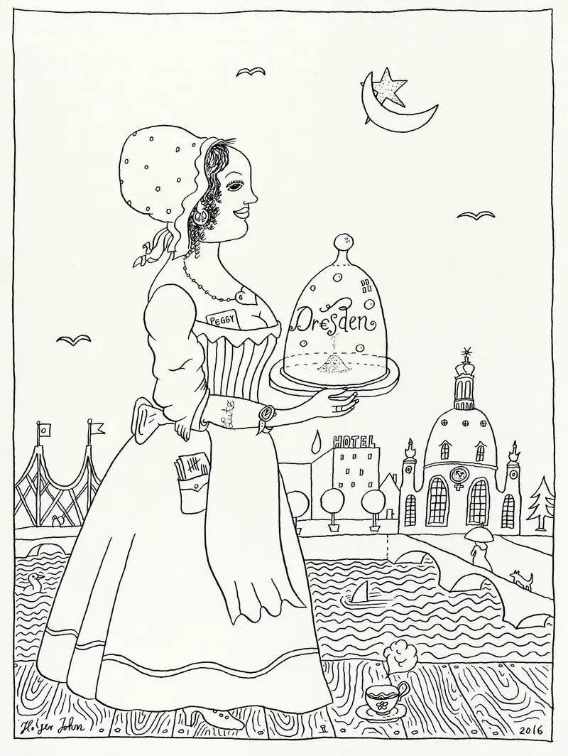 Federzeichnung des Dresdner Schokoladenmädchens