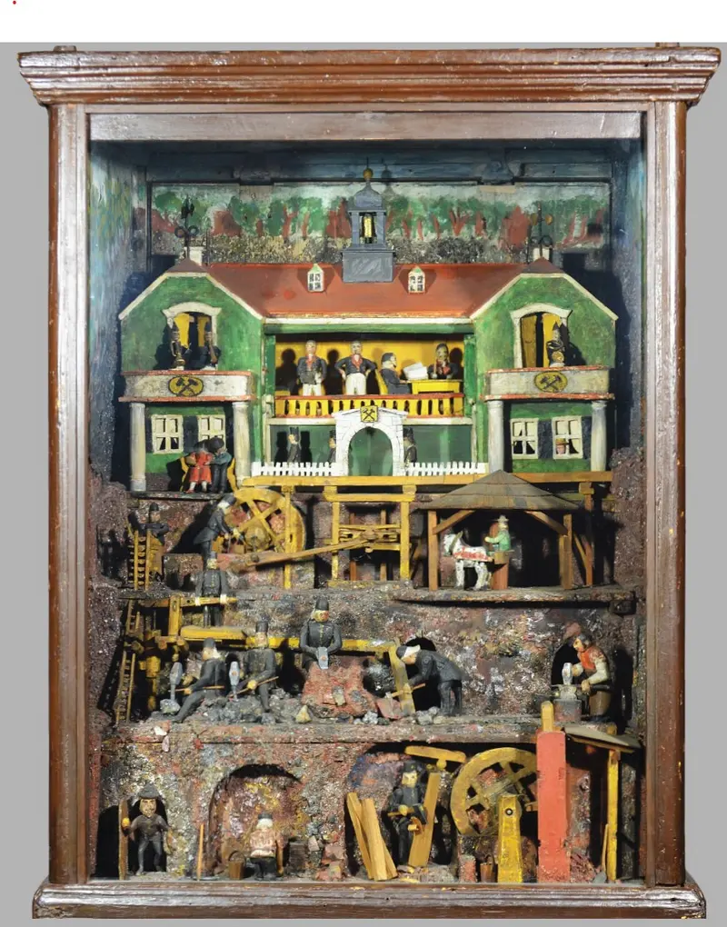 geschnitzte Ansicht eines Bergwerks