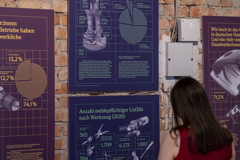 Frau betrachtet Infografiken