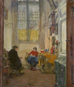 Gotthardt Kuehl, Unterhaltung im Atelier (Besuch im Lübecker Waisenhaus), um 1905, Albertinum, Gal.-Nr. 2916