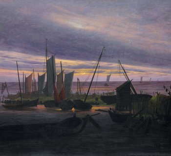 Caspar David Friedrich, Schiffe im Hafen am Abend, um 1828