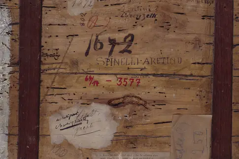 Rückseite des Gemäldes Enthauptung der heiligen Reparata