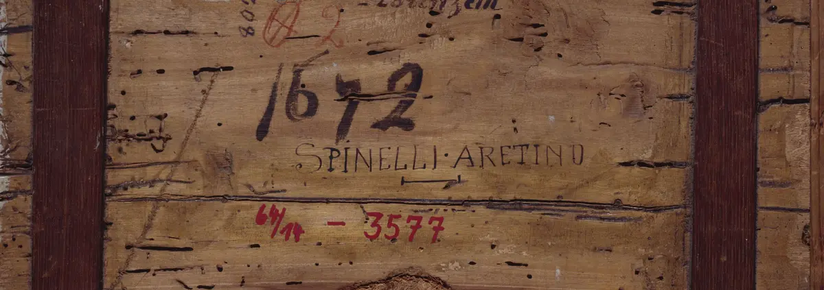 Rückseite des Gemäldes Enthauptung der heiligen Reparata