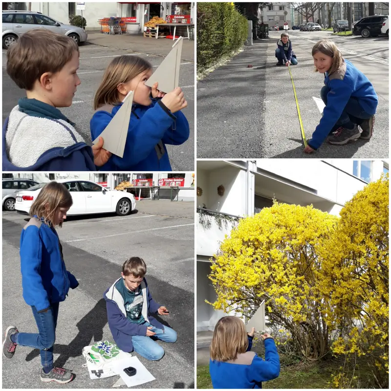 Kinder probieren Messinstrumente aus