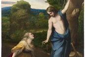 Correggio, Noli me tangere, um 1525 Frau in gelbem Kleid kniet vor stehendem Mann mit blauer Robe