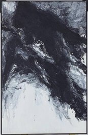 Armando, Fahne, 1981 ein abstraktes Gemälde mit relativ großflächig aufgetragener Farbe