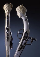 Steinschlosspistolen zwei Pistolengriffe in Form je eines Männerkopfes, der einen Turban trägt