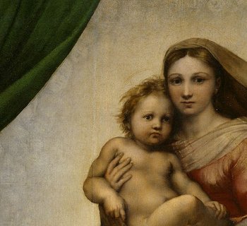 Madonna mit dem Jesuskind, am unteren Rand die zwei Engel