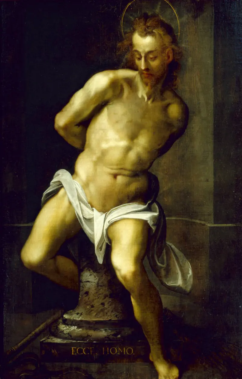 Ein männlicher Akt mit der Inschrift "Ecce homo"