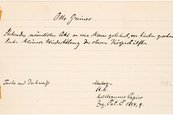Historische Karteikarte zu Otto Greiner, Stehender männlicher Rückenakt Seite mit handschriftlichen Notizen