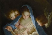 Carlo Maratti, Heilige Nacht, um 1656/1660 Frau mit Baby im Arm, um sie herum zwei kleine Engel