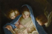 Carlo Maratti, Heilige Nacht, um 1656/1660 Frau mit Baby im Arm, um sie herum zwei kleine Engel