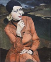 Kurt Eichler, Mädchen im karierten Kleid Frau, die draußen sitzend in einem Mantel posiert