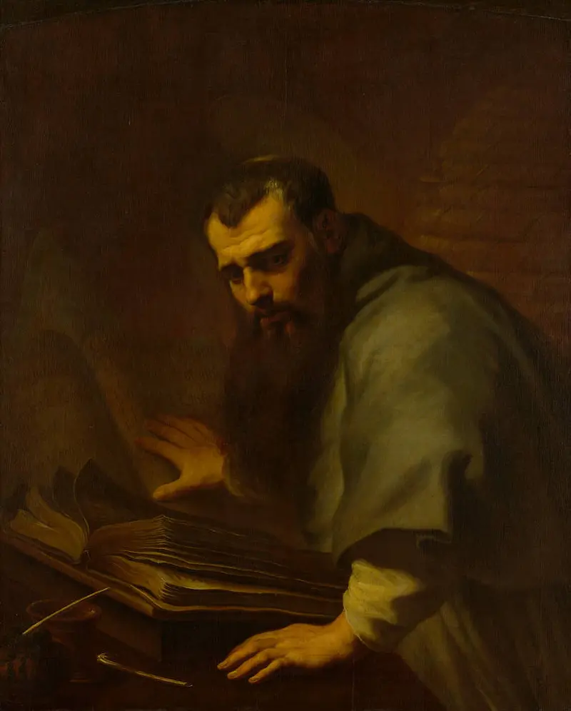 Ein bärtiger Mann vor einem Evangelium