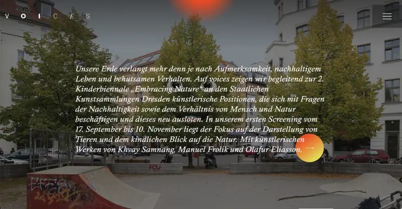 Digitalplattform voices, ON SCREEN Kinderbiennale „Embracing Nature“, Screenshot