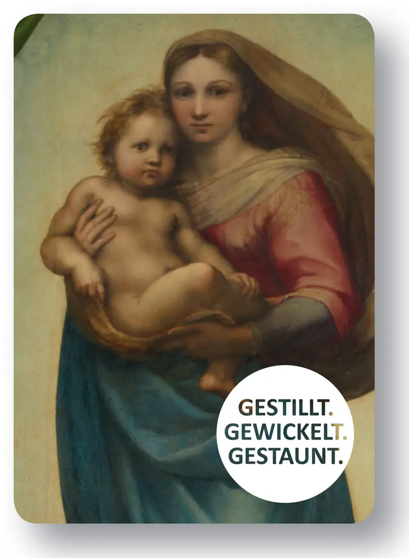 Eine Postkarte mit "Sixtinischer Madonna" von Raffael 