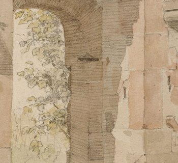 Eine Zeichnung mit einer Kirchenruine