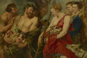 Peter Paul Rubens, Dianas Heimkehr von der Jagd, um 1616 eine Gruppe von Menschen, im Zentrum eine Frau mit toten Tieren